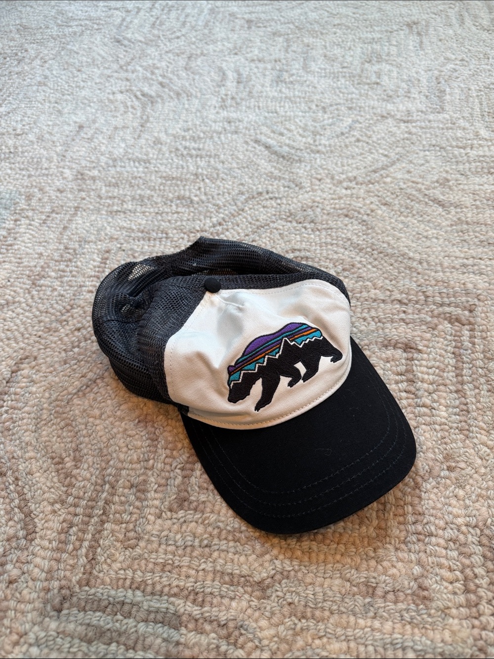 Kids Black and White Bear Patagonia Trucker Hat
